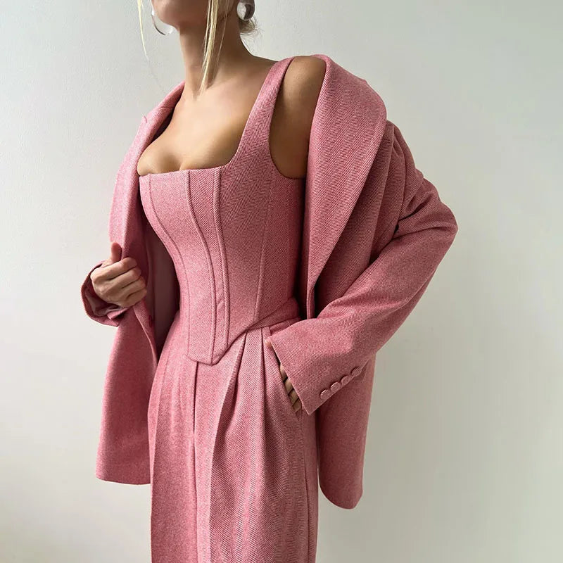 Rose 3-Delige set voor Dames - Blazer, Broek en Corset Top