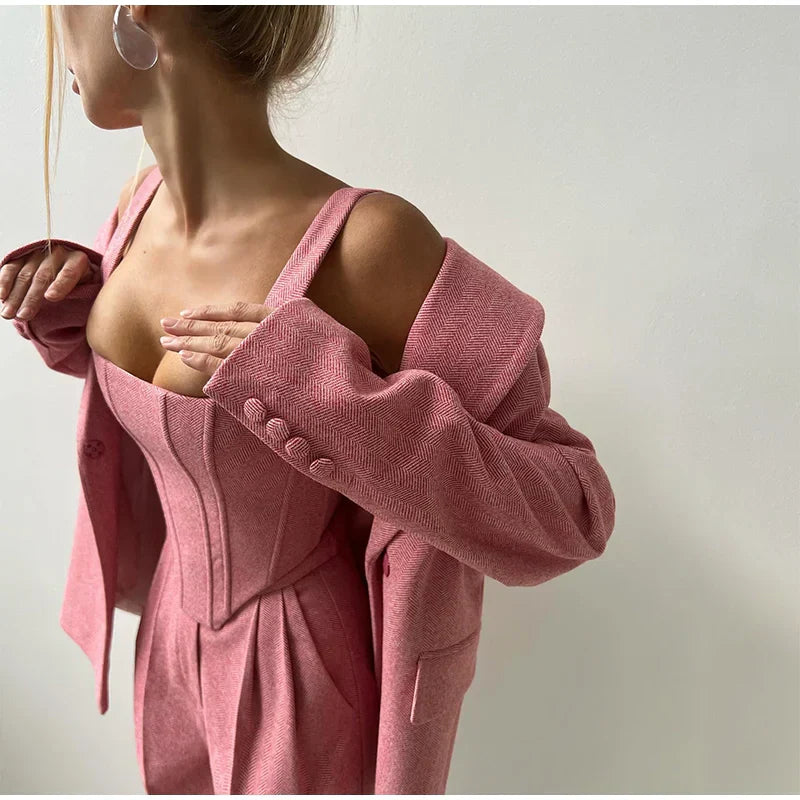 Rose 3-Delige set voor Dames - Blazer, Broek en Corset Top