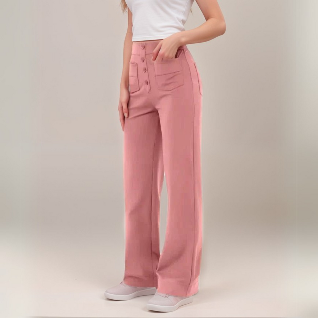 Rose Trendy Elastische Hoge Taille Damesbroek – Sculpt Pasvorm, Comfort & Stijl