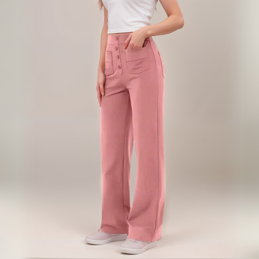 Rose Trendy Elastische Hoge Taille Damesbroek – Sculpt Pasvorm, Comfort & Stijl