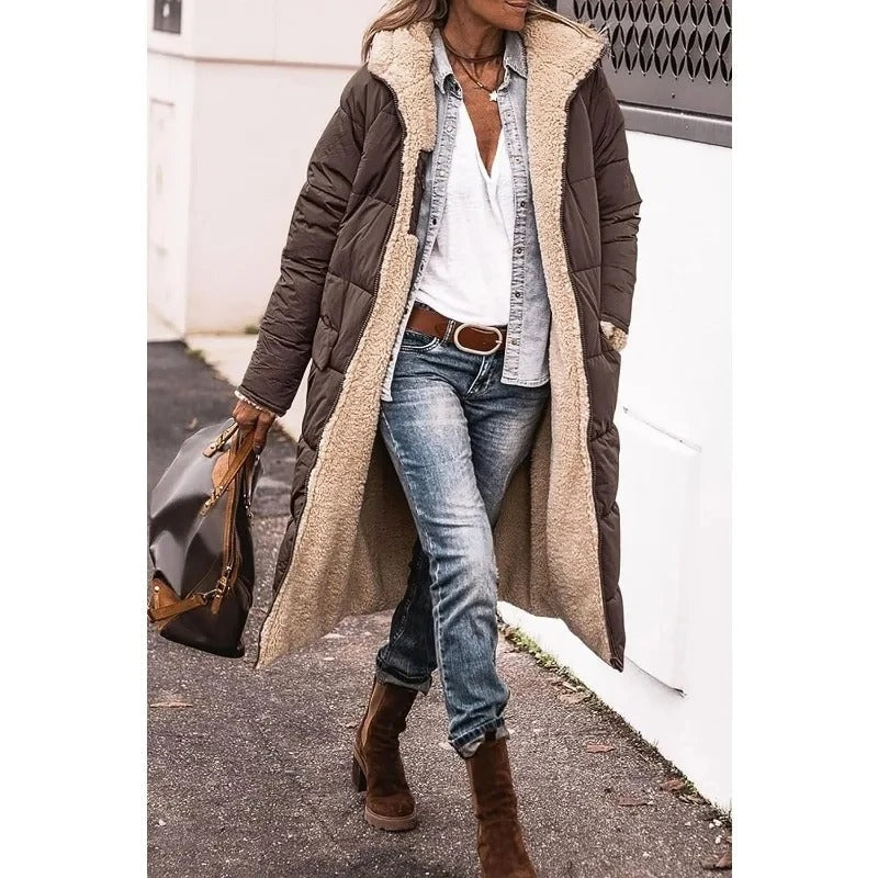 Rose Lange Warme Dames Winter Jas Met Fleece voering