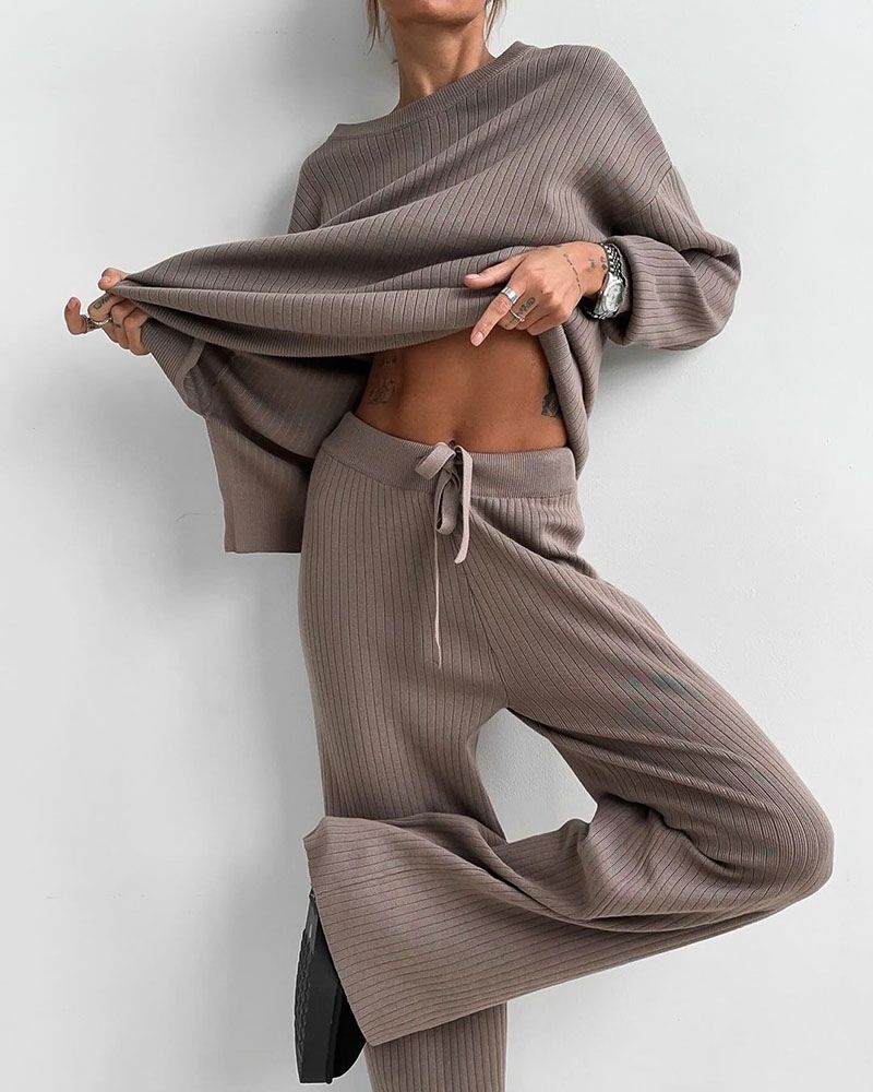 Rose Zijdezachte Lounge Set - Comfortabele 2-Delige Knitset Voor Dames
