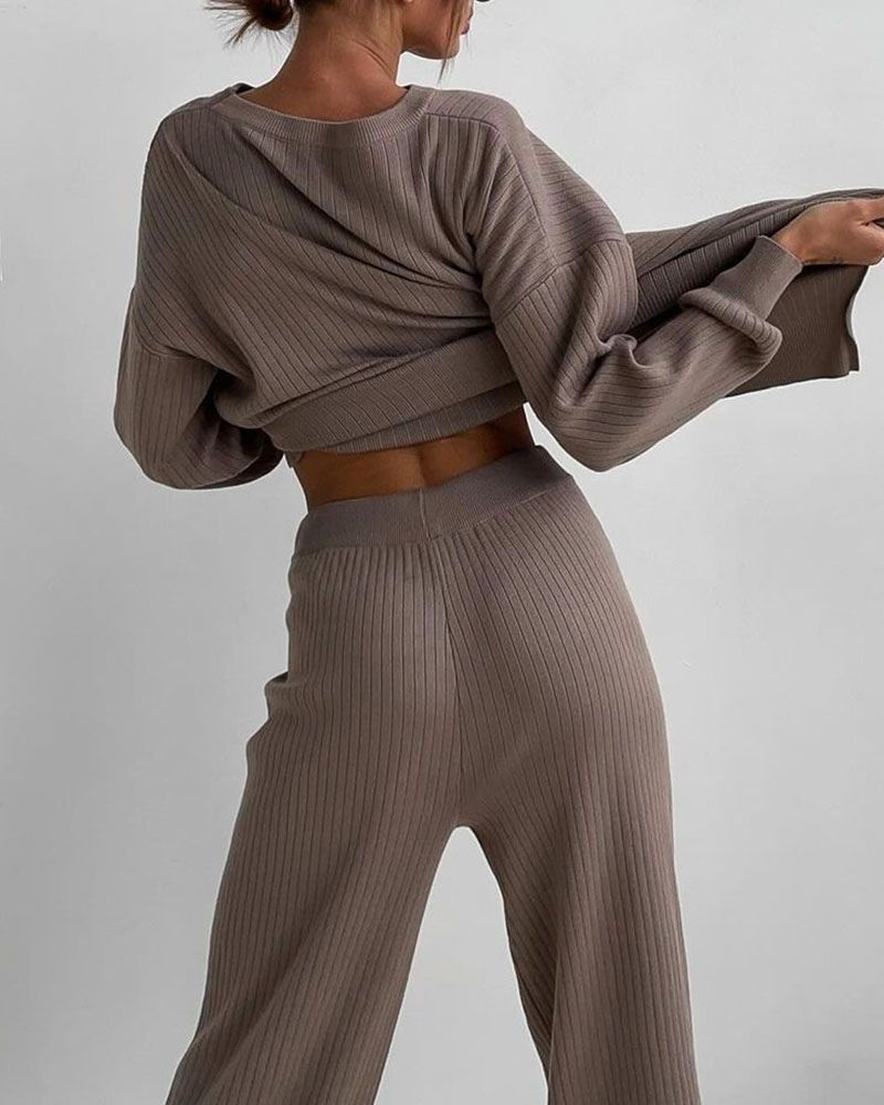 Rose Zijdezachte Lounge Set - Comfortabele 2-Delige Knitset Voor Dames
