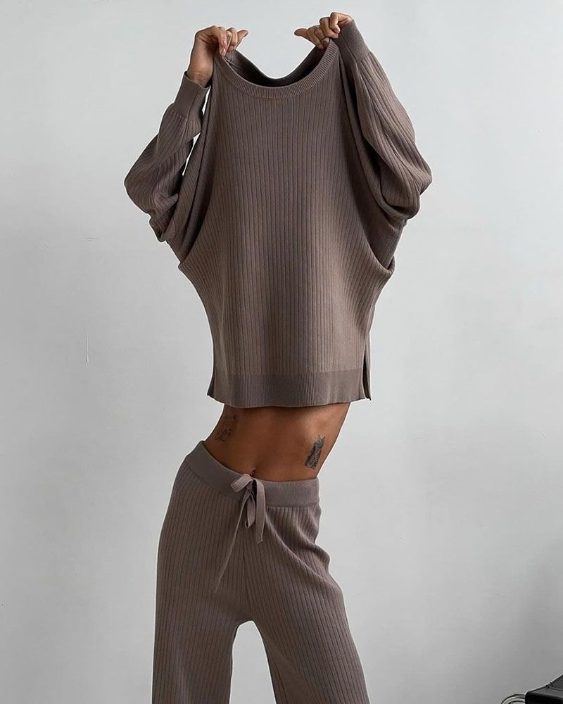 Rose Zijdezachte Lounge Set - Comfortabele 2-Delige Knitset Voor Dames