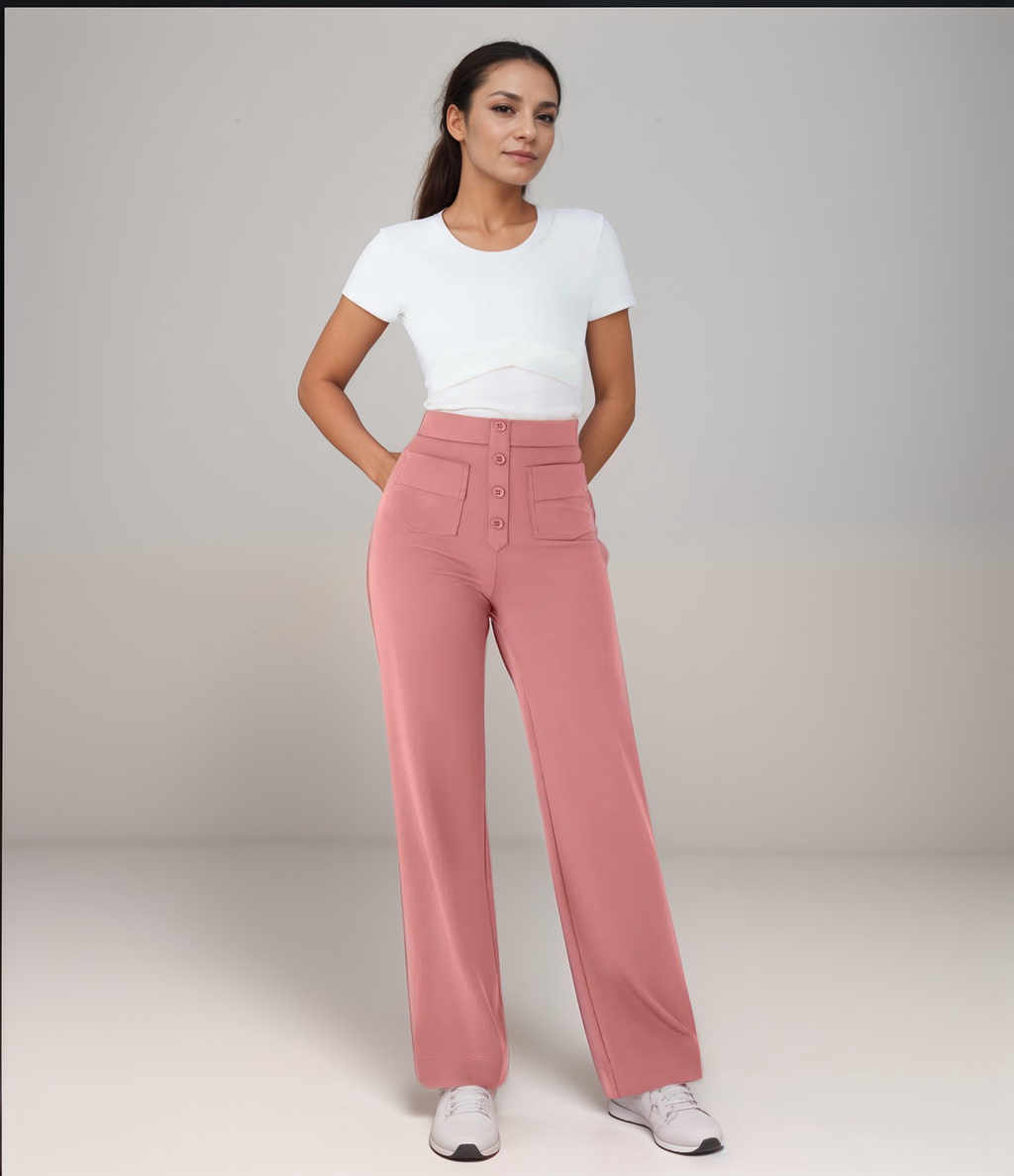 Rose Trendy Elastische Hoge Taille Damesbroek – Sculpt Pasvorm, Comfort & Stijl