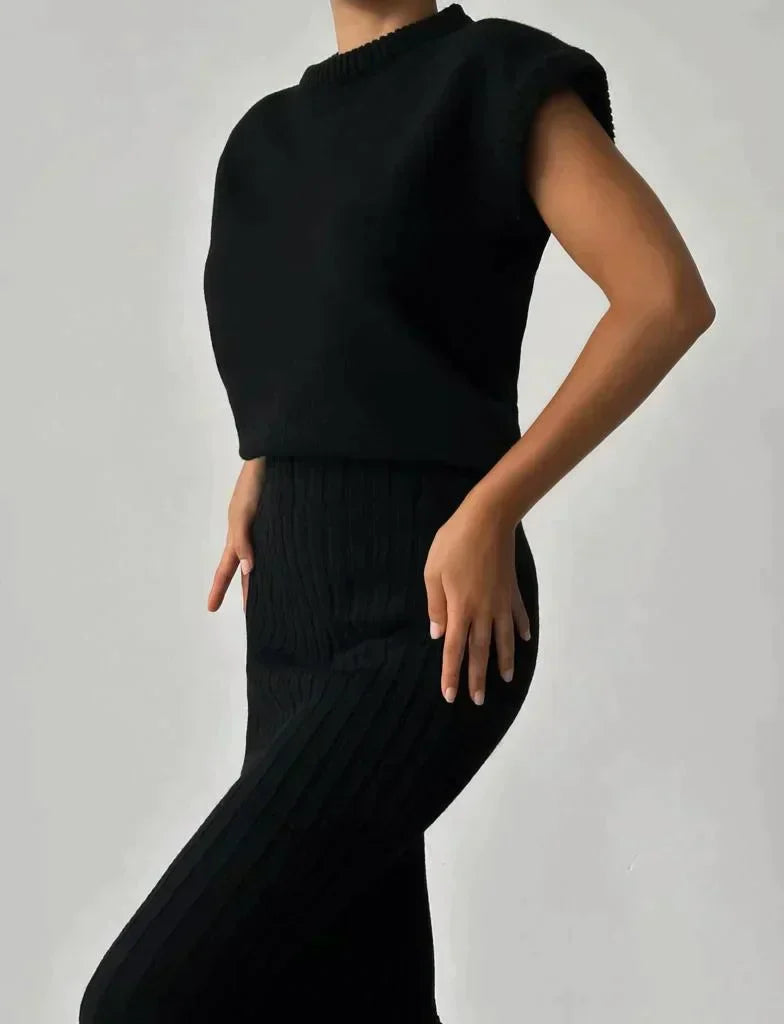 Rose Gebreide 2-Delige Set voor Dames – Elegante Dames Set met Top & Rok