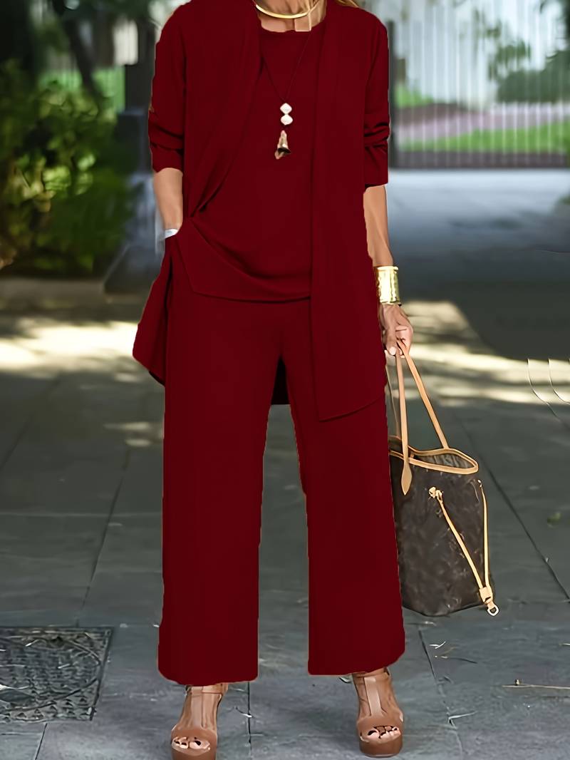 Rose Elegante Driedelige Set Voor Dames - Chiq Broekpak met Vest