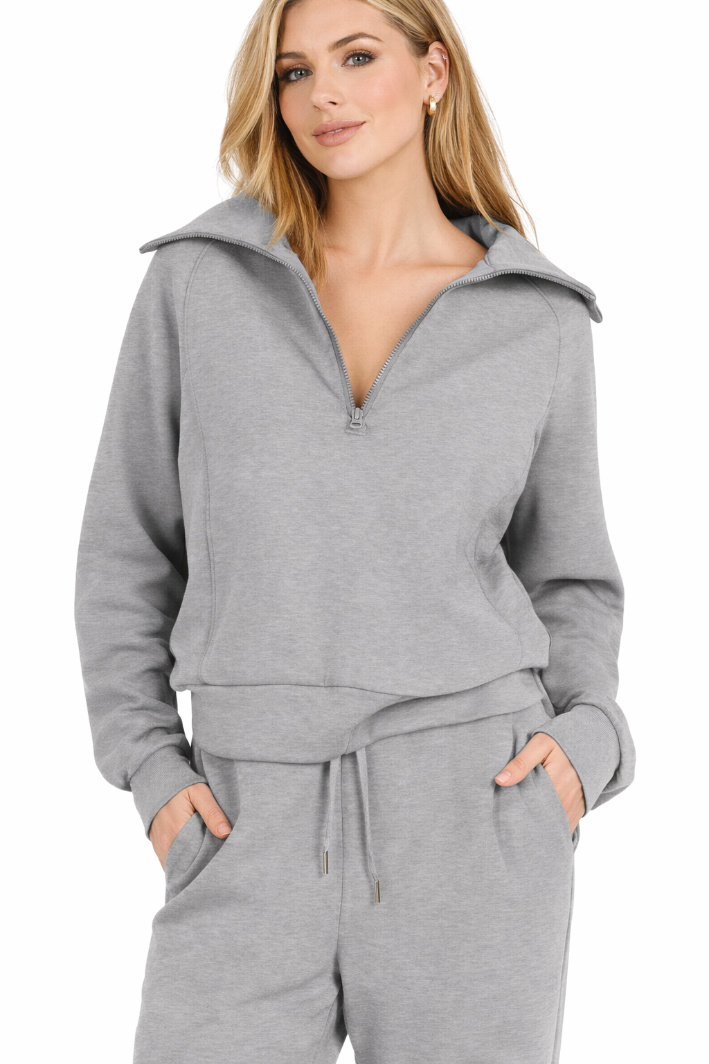 Rose Loungewear Set - Flare Broek & Zip-Trui met Hoge Kraag