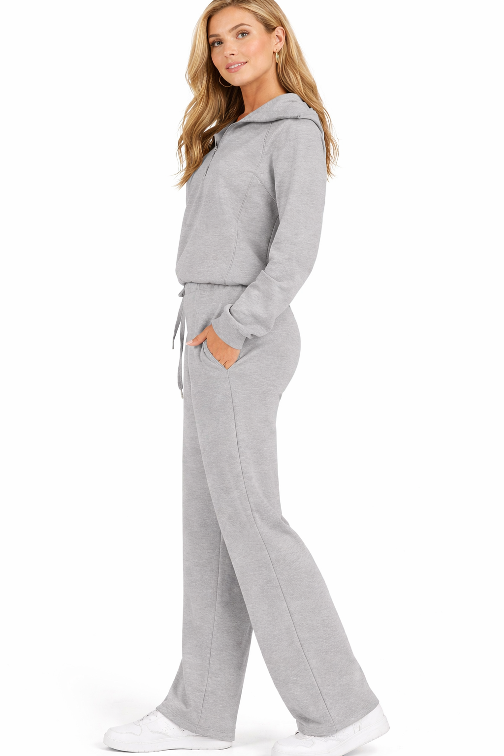 Rose Loungewear Set - Flare Broek & Zip-Trui met Hoge Kraag