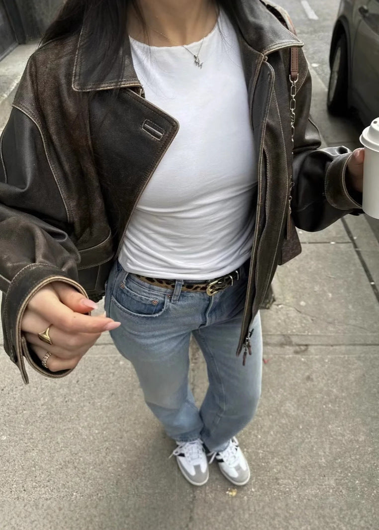 Rose Vintage Vegan Leren Dames Jas met Gewassen Look