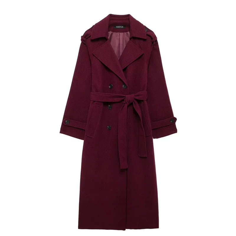 Rose Lange Jas voor Dames - Burgundy Mantel