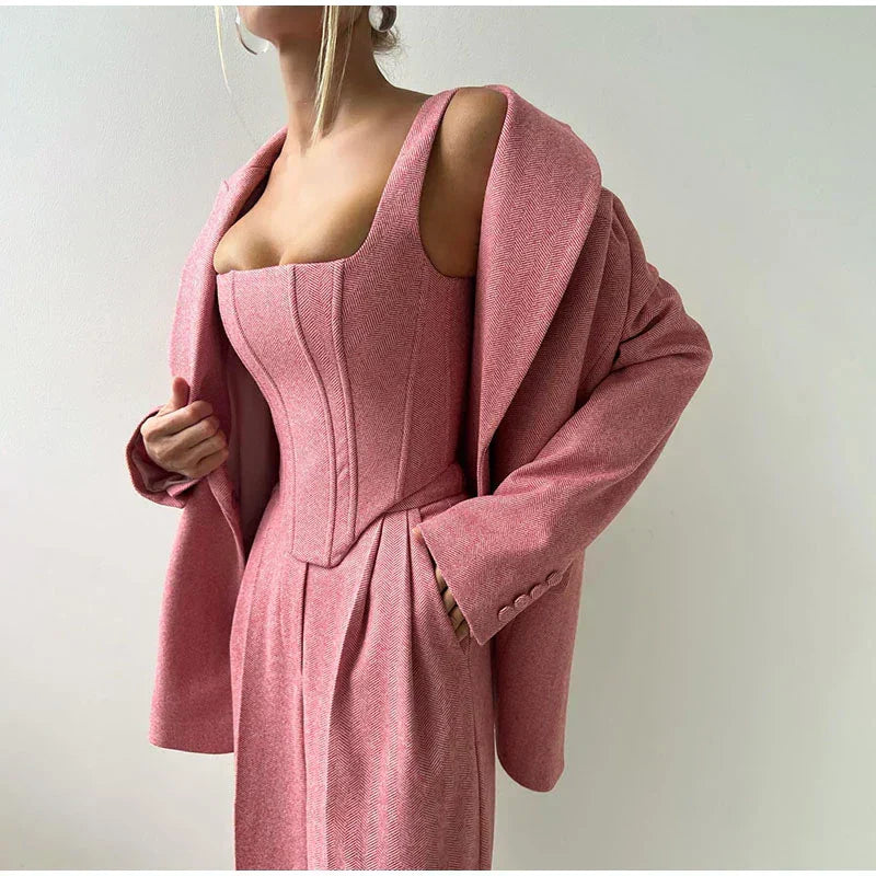 Rose 3-Delige set voor Dames - Blazer, Broek en Corset Top