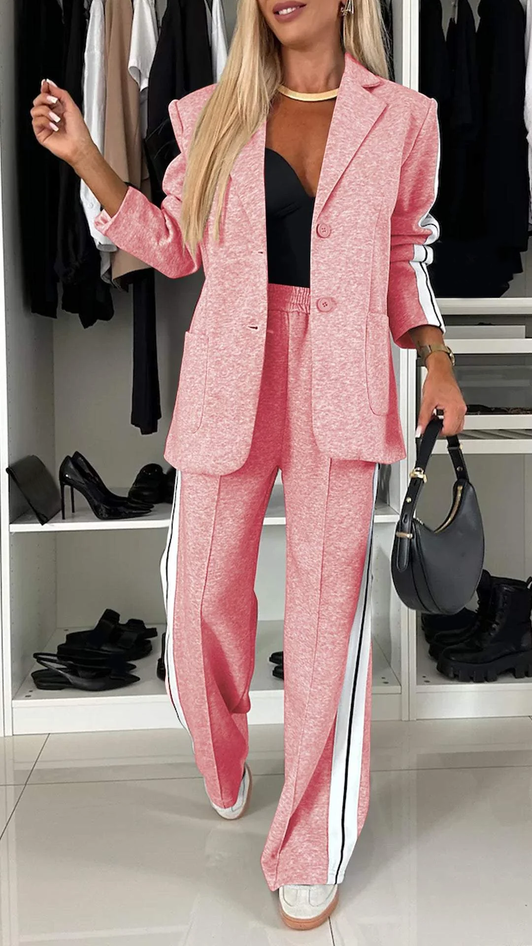 Rose Blazer en Broek Set - Zacht Tweedelig Pak