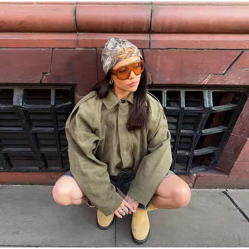 Rose Oversized Suède Leren Jas voor Dames – Warm & Stijlvol