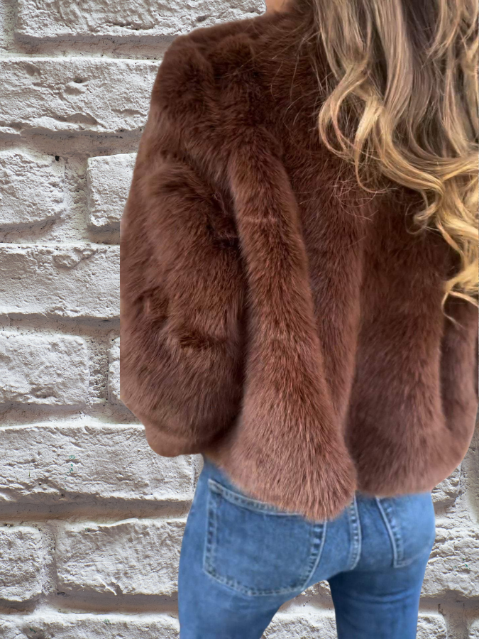 Rose Luxe Gebreide Bomberjack voor Dames - Hoogwaardige Imitatiebont