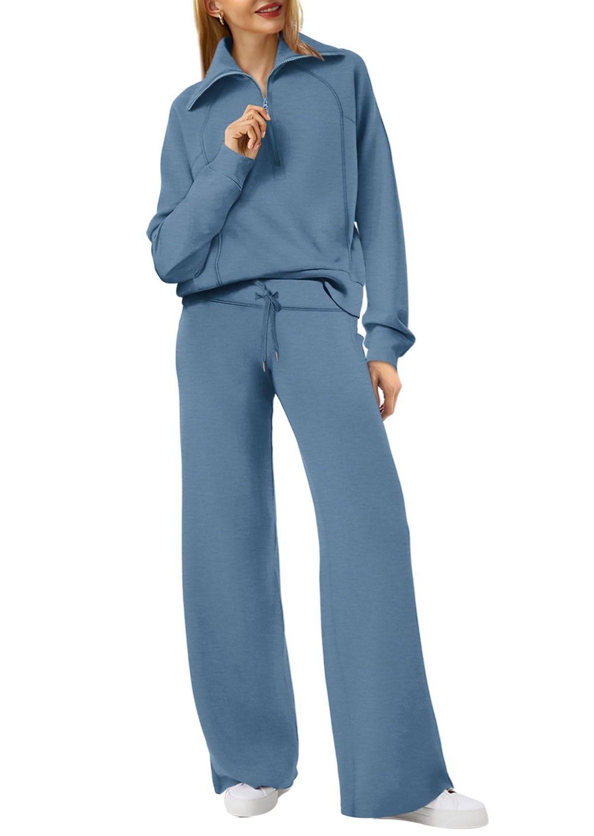 Rose Relaxed Loungewear Set voor Dames - Flare Broek & Zip-Trui met Hoge Kraag