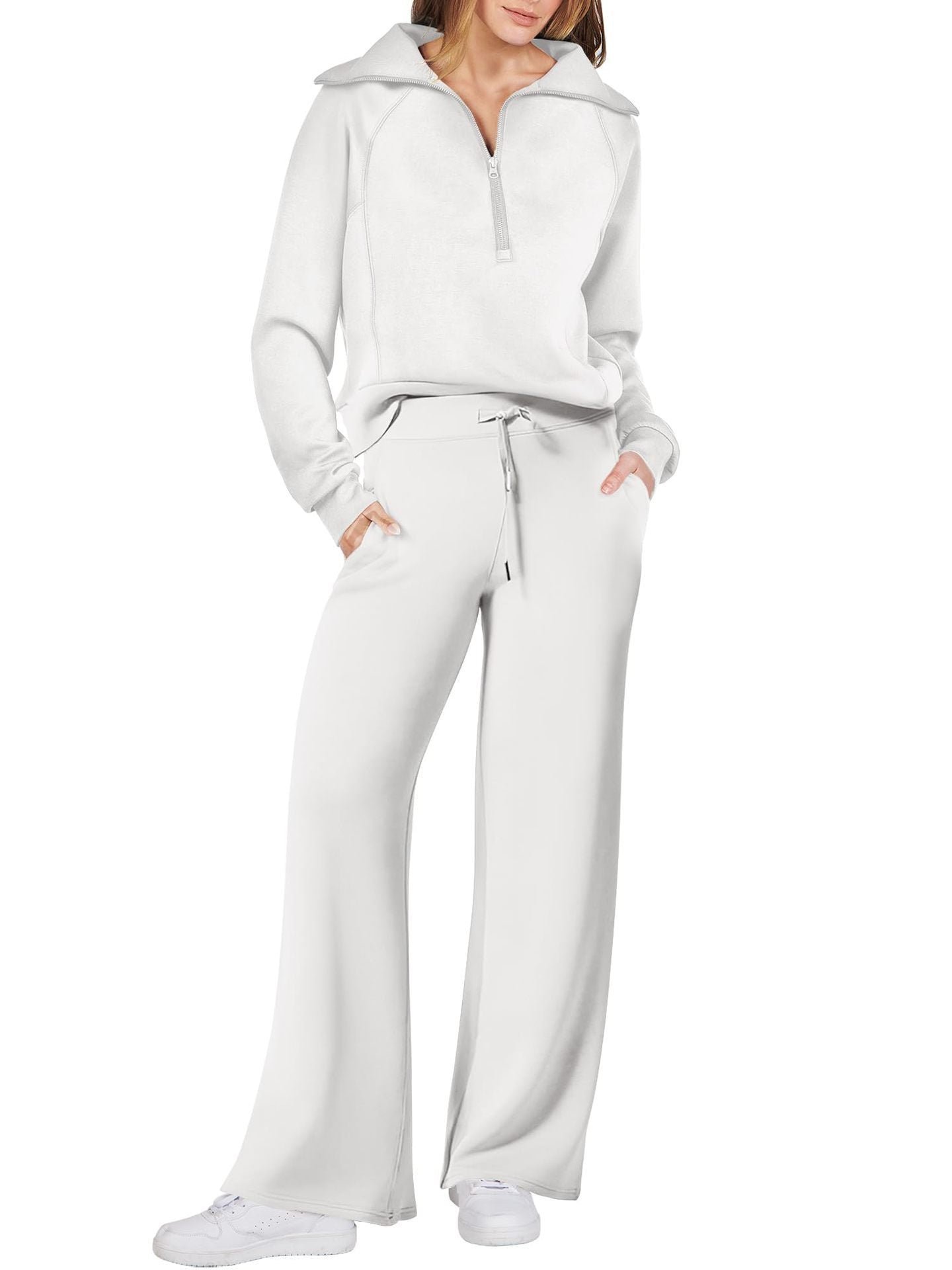 Rose Relaxed Loungewear Set voor Dames - Flare Broek & Zip-Trui met Hoge Kraag