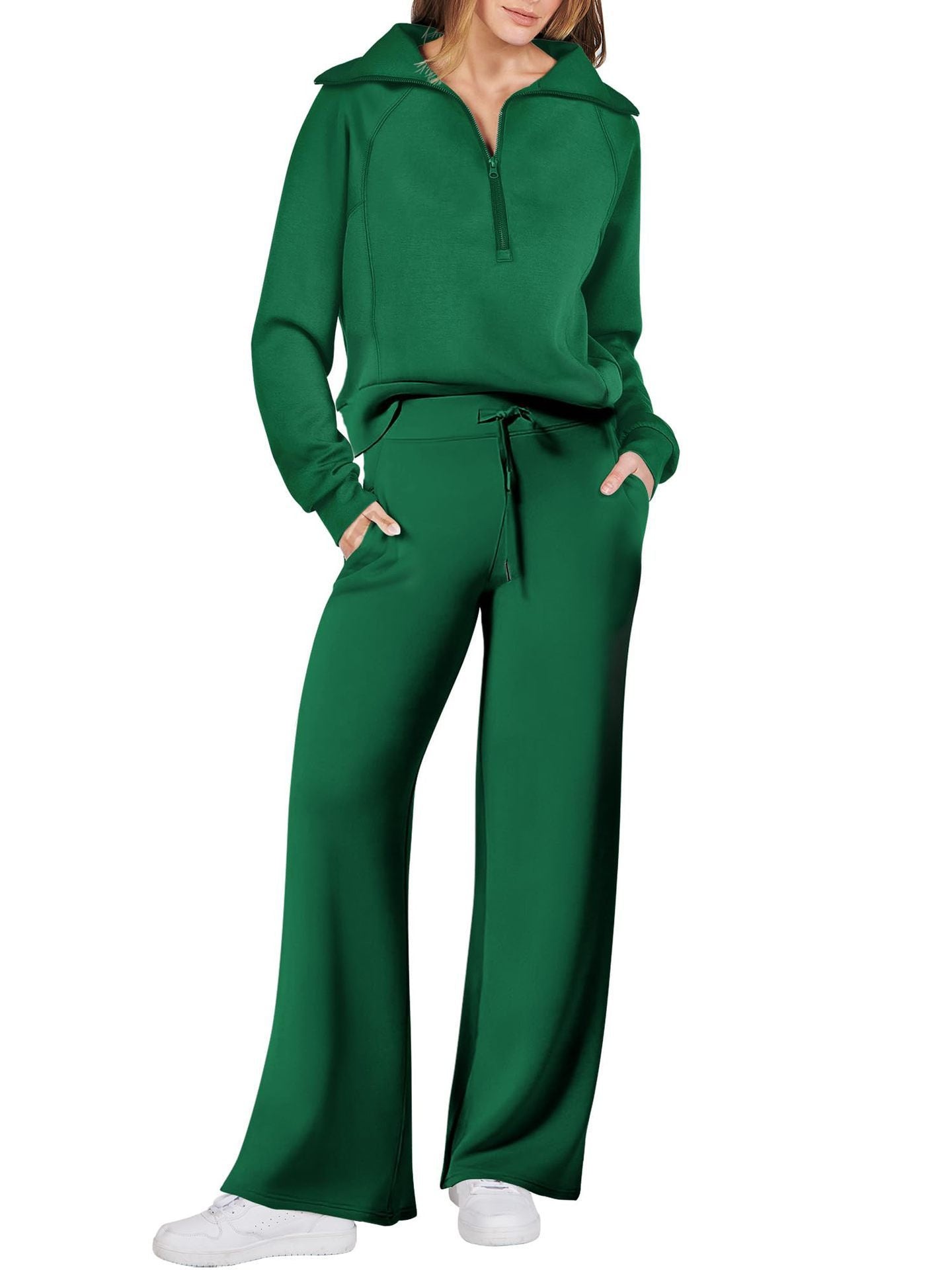 Rose Relaxed Loungewear Set voor Dames - Flare Broek & Zip-Trui met Hoge Kraag
