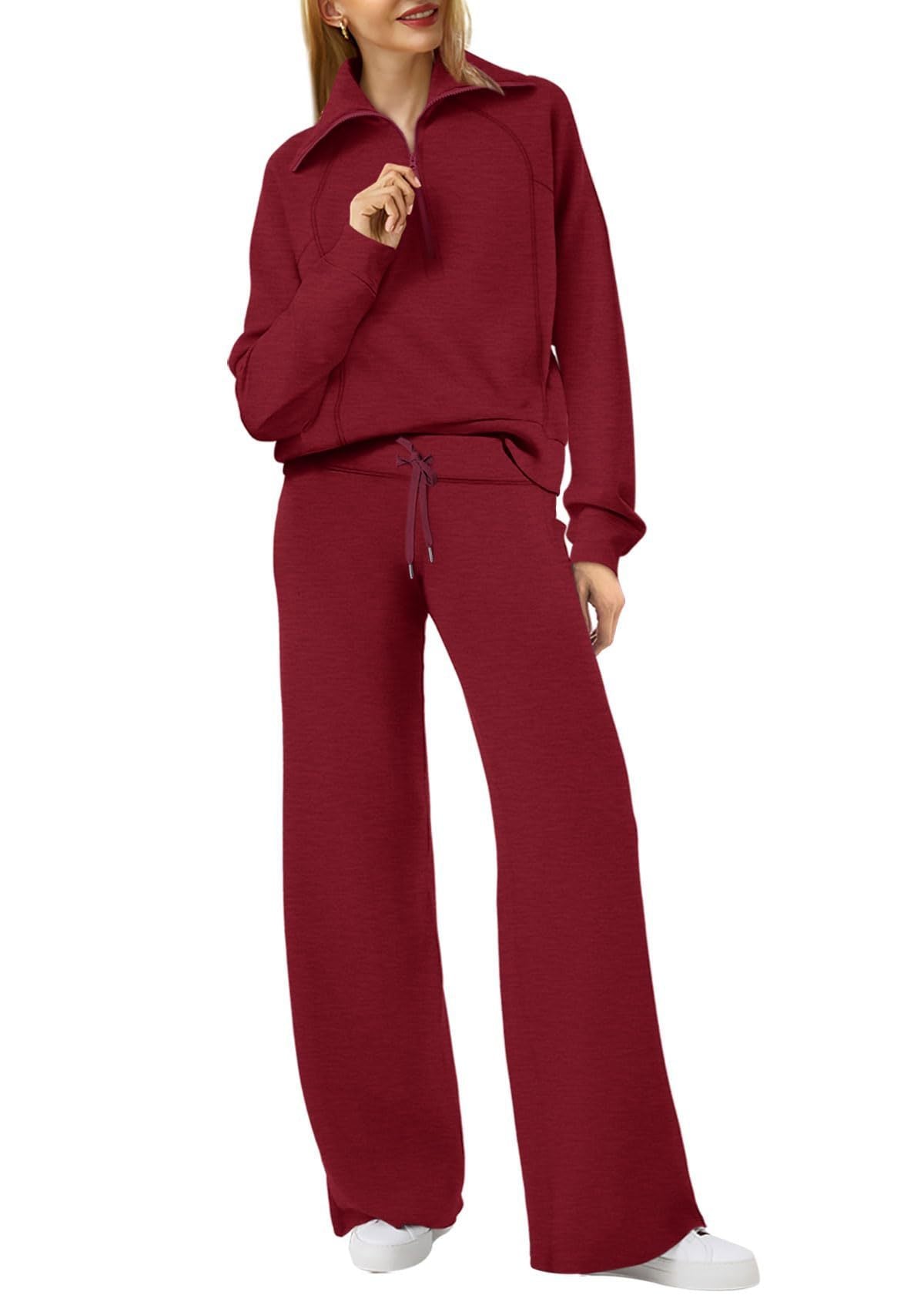 Rose Relaxed Loungewear Set voor Dames - Flare Broek & Zip-Trui met Hoge Kraag