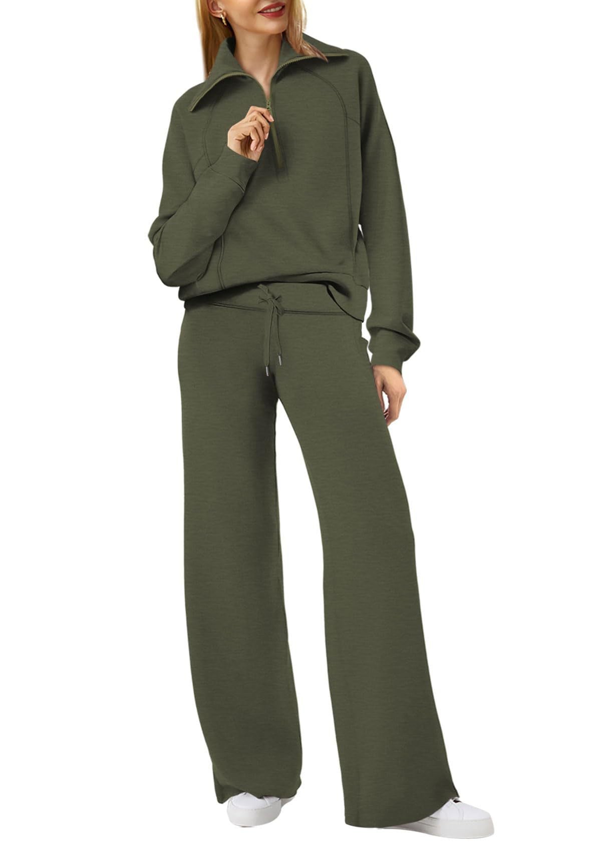 Rose Relaxed Loungewear Set voor Dames - Flare Broek & Zip-Trui met Hoge Kraag