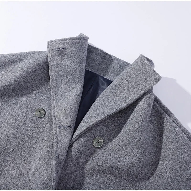 Rose Wolblend Dames Jas met Hoge Kraag & Dubbele Knopen